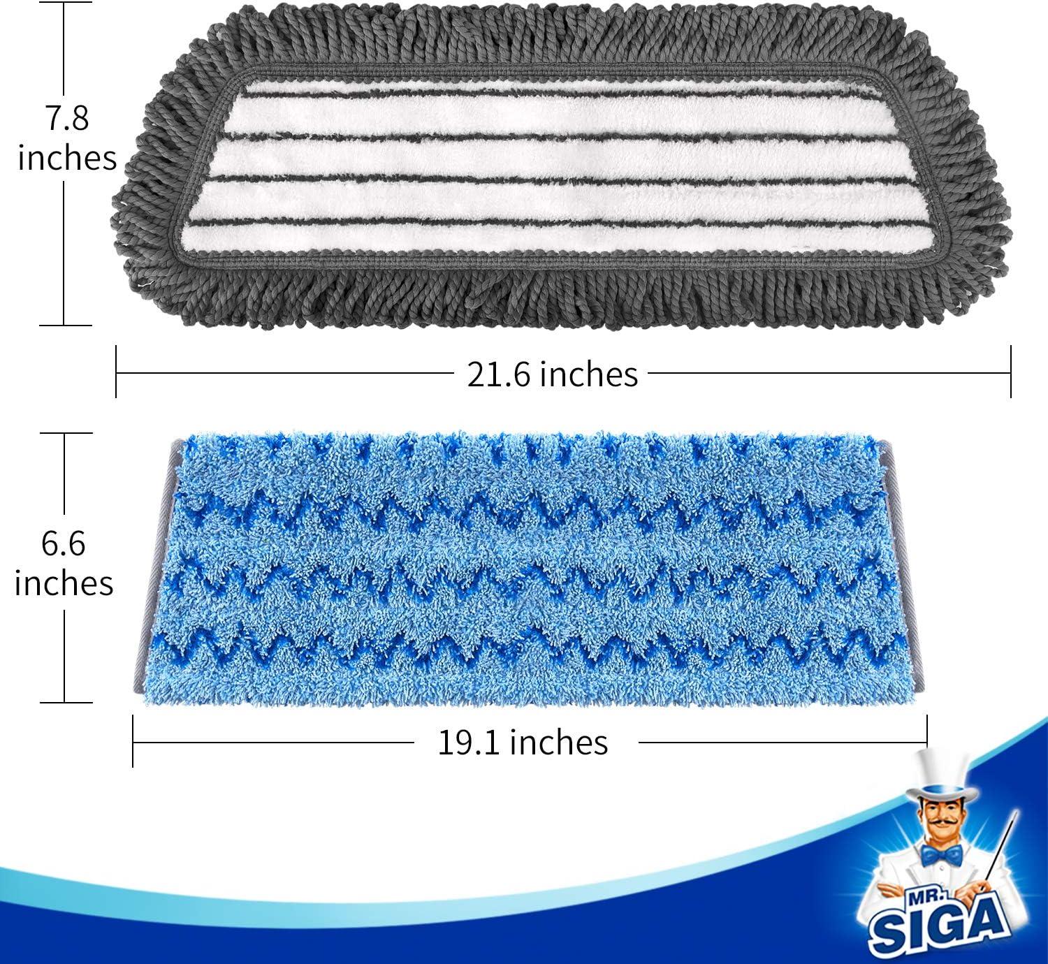 imageMRSIGA 18quot Professional Microfiber Mop for Floor Cleaning Stainless Steel Telescopic Handle Includes 2 Washable Premium Microfiber Mop Pads 1 Scrub Cloth and 1 Dust ClothReplacement Pads