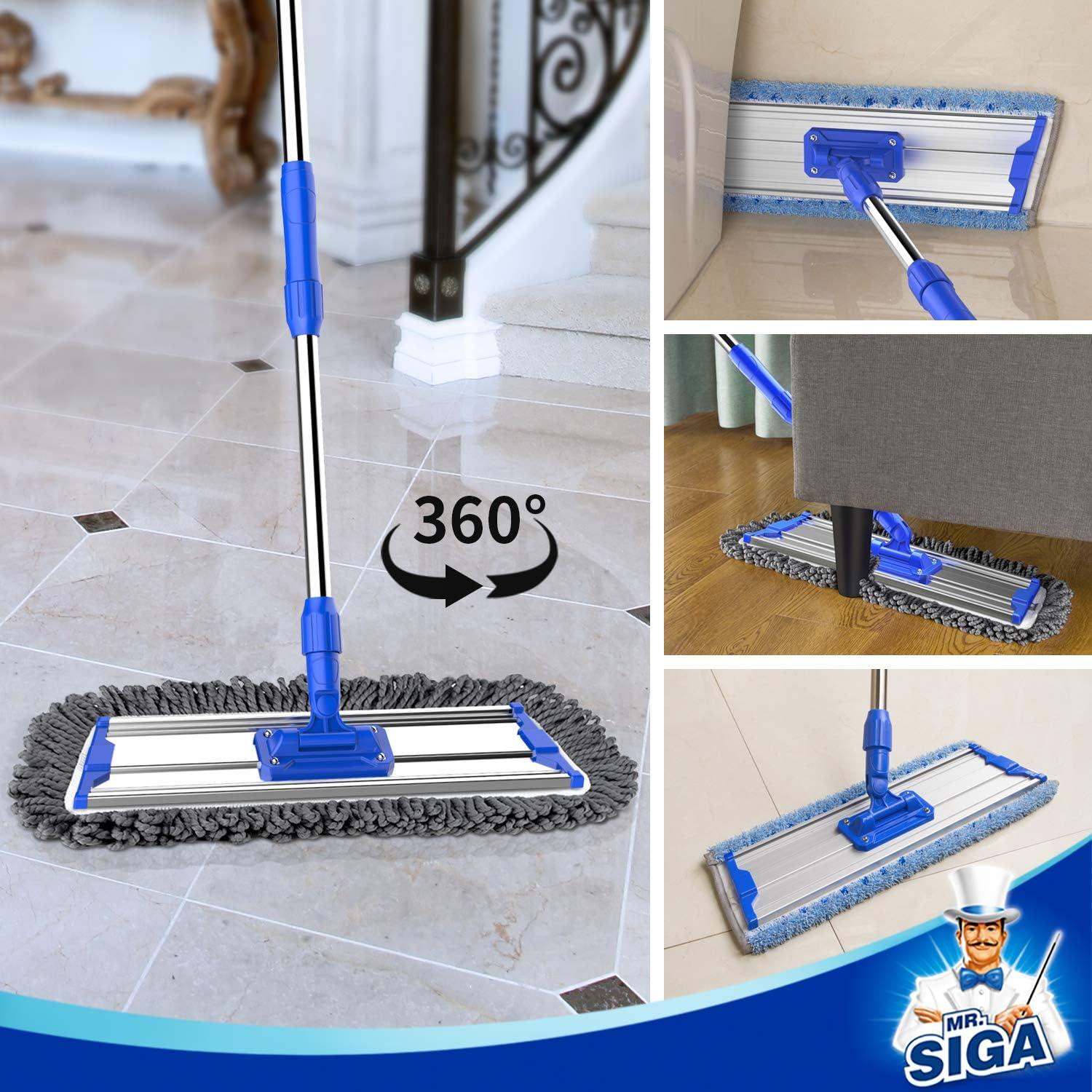 imageMRSIGA 18quot Professional Microfiber Mop for Floor Cleaning Stainless Steel Telescopic Handle Includes 2 Washable Premium Microfiber Mop Pads 1 Scrub Cloth and 1 Dust ClothMop