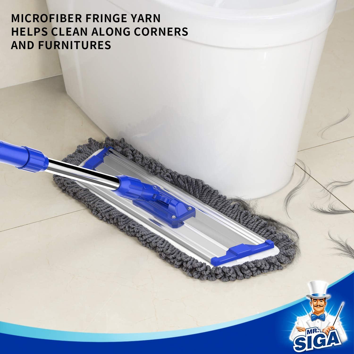 imageMRSIGA 18quot Professional Microfiber Mop for Floor Cleaning Stainless Steel Telescopic Handle Includes 2 Washable Premium Microfiber Mop Pads 1 Scrub Cloth and 1 Dust ClothMop