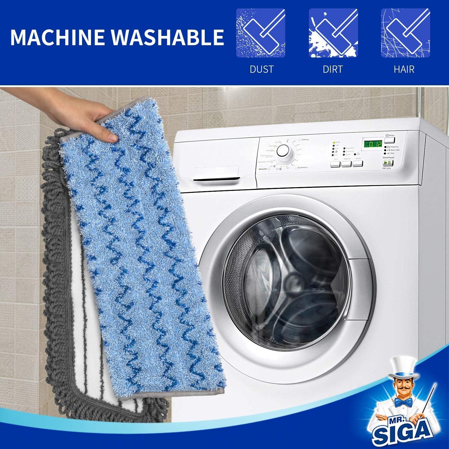 imageMRSIGA 18quot Professional Microfiber Mop for Floor Cleaning Stainless Steel Telescopic Handle Includes 2 Washable Premium Microfiber Mop Pads 1 Scrub Cloth and 1 Dust ClothReplacement Pads