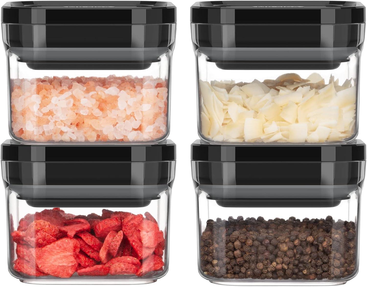 imageMRSIGA 4 Pack Airtight Food Storage Container Set BPA Free Kitchen Pantry Organization Canisters Onehanded Airtight Cereal Snack Candy Storage Containers 360ml 122oz Small BlackBlack