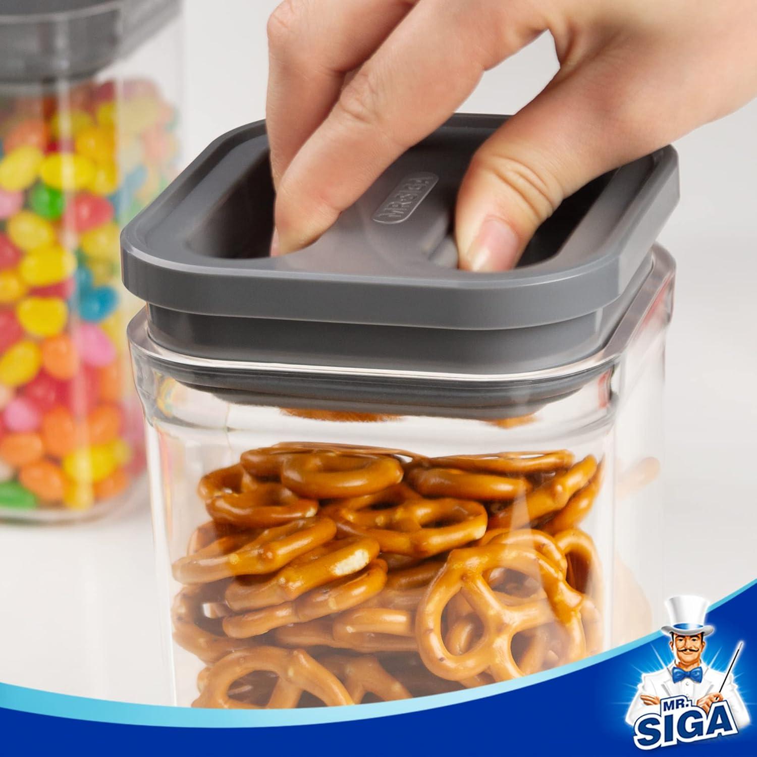 imageMRSIGA 4 Pack Airtight Food Storage Container Set BPA Free Kitchen Pantry Organization Canisters with Onehanded Leak Proof Lids 1L 338oz Medium GrayGray