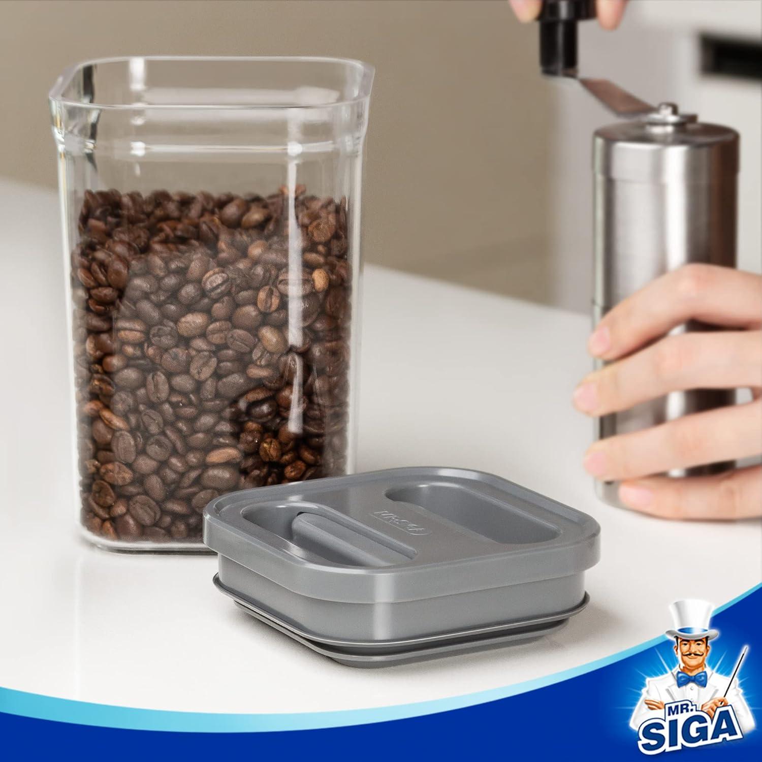 imageMRSIGA 4 Pack Airtight Food Storage Container Set BPA Free Kitchen Pantry Organization Canisters with Onehanded Leak Proof Lids 1L 338oz Medium GrayGray