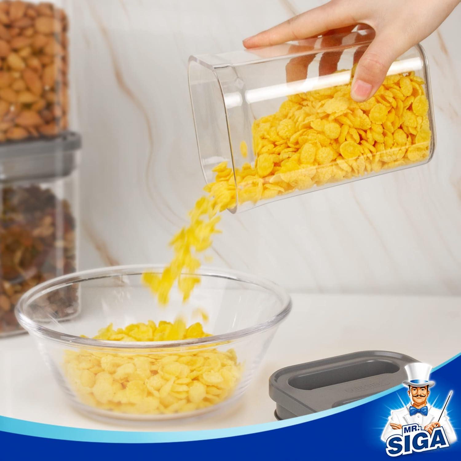 imageMRSIGA 4 Pack Airtight Food Storage Container Set BPA Free Kitchen Pantry Organization Canisters with Onehanded Leak Proof Lids 1L 338oz Medium GrayGray