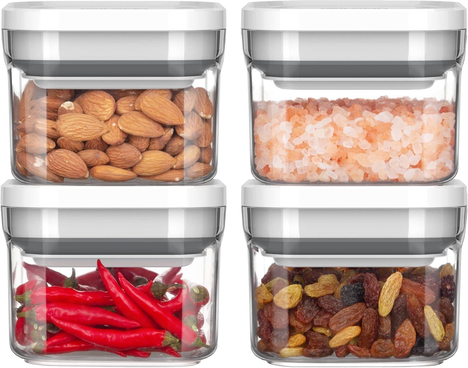 imageMRSIGA 4 Pack Airtight Food Storage Container Set BPA Free Kitchen Pantry Organization Canisters with Onehanded Leak Proof Lids 1L 338oz Medium GrayWhite