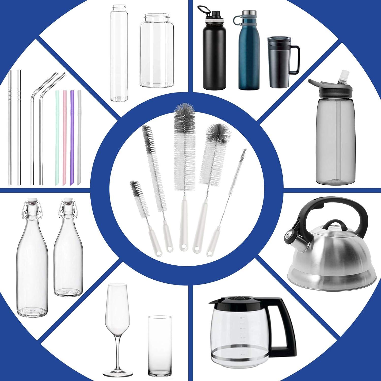 imageMRSIGA 5 Pack Bottle Brush Cleaning Set with Storage Holder Cleaning Brushes for Long Narrow Neck Bottles Water Bottles Baby Bottles Tumblers Drinking Glasses Strews