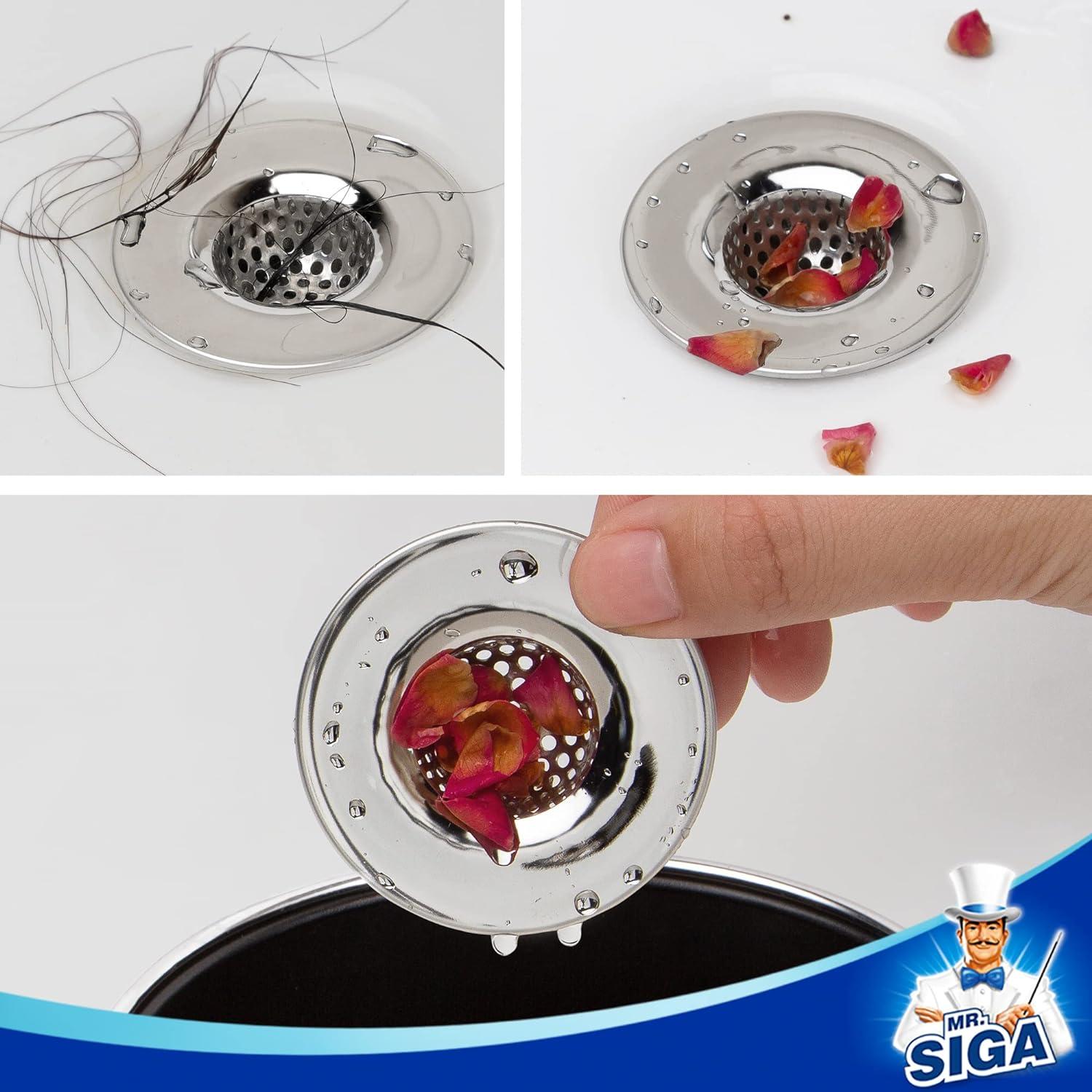 imageMRSIGA Bathroom Sink Strainer Utility Slop Bathtub Lavatory Sink Drain Strainer Hair Catcher Stainless Steel Shower Drain Strainer Outer Diameter 21 inch Inner Diameter 1 inch 3 PackSilver