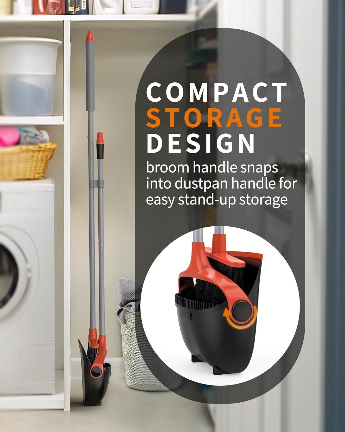 imageMRSIGA Broom and Dustpan Set with Adjustable Long Handle Upright Combo for Floor Cleaning Lobby GrayBlack Red