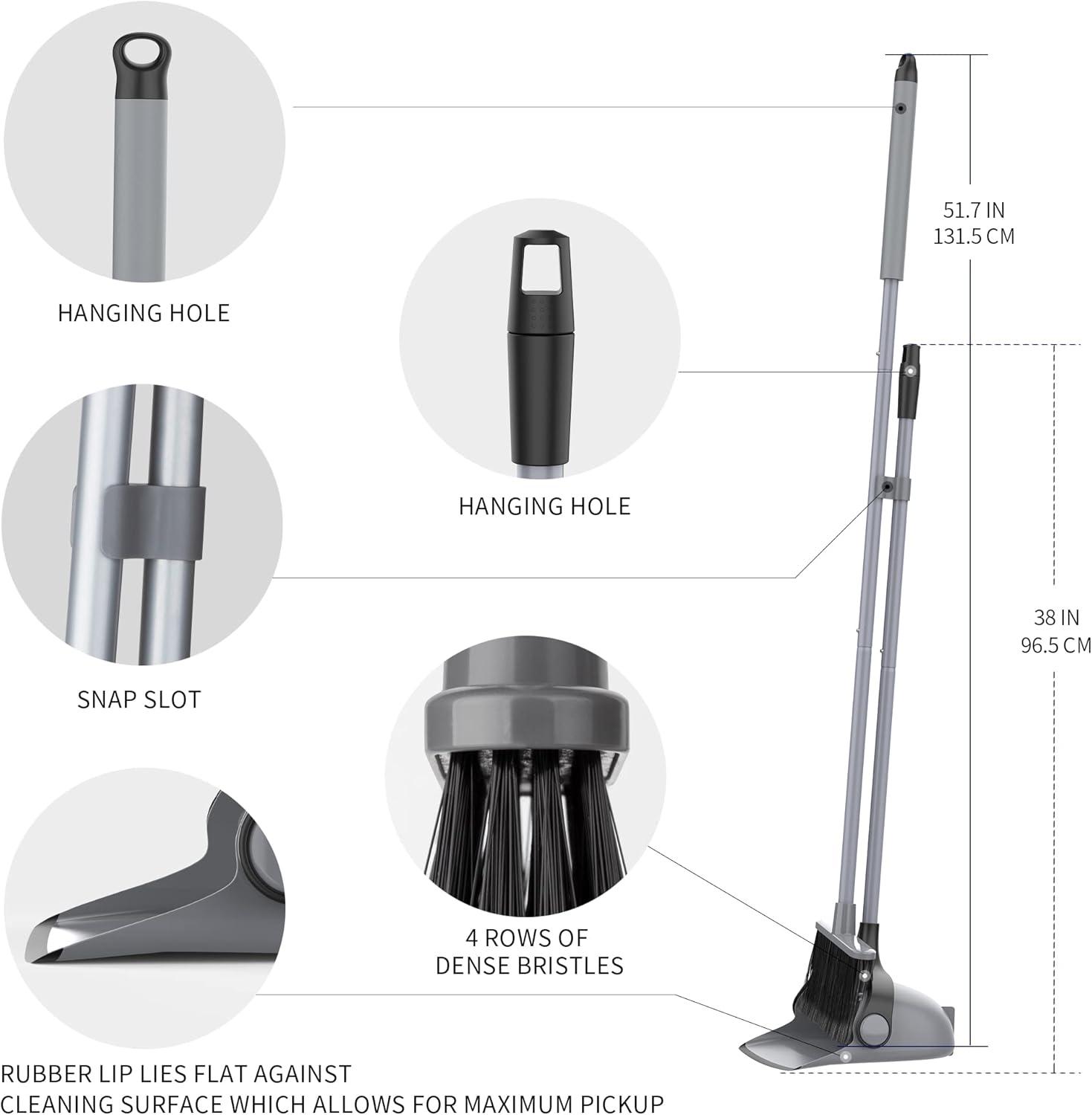 imageMRSIGA Broom and Dustpan Set with Adjustable Long Handle Upright Combo for Floor Cleaning Lobby GrayGray