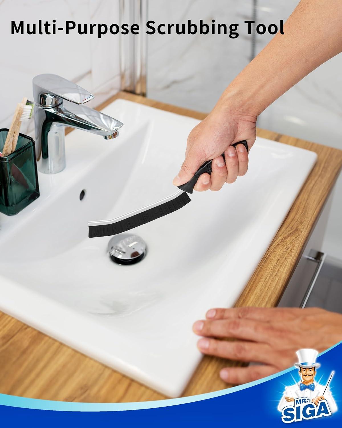 imageMRSIGA Crevice Cleaning Brush with Handle Heavy Duty Scrub Brush for Deep Cleaning Flexible Grout Cleaner Brush 5 Pack Black