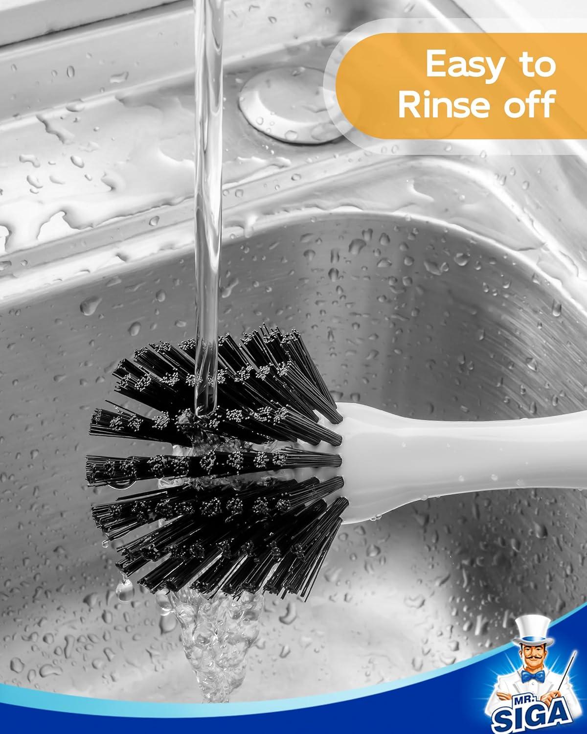 imageMRSIGA Dish Brush with Handle Dish Scrub Brush Bamboo Dish Brush Safe on Nonstick Pots Pans 2 Pack