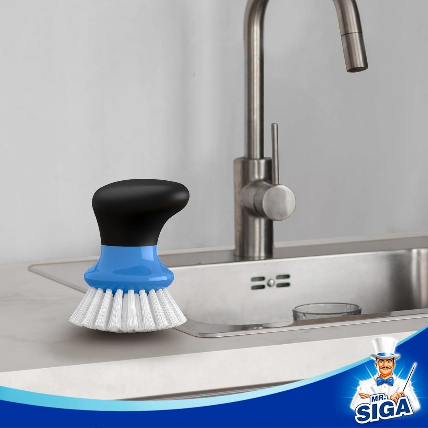 imageMRSIGA Dish Scrub Brush Palm Brush Dish Scrubber with Ergonomic Grip Kitchen Brushes for Dishes Green Pack of 2Blue