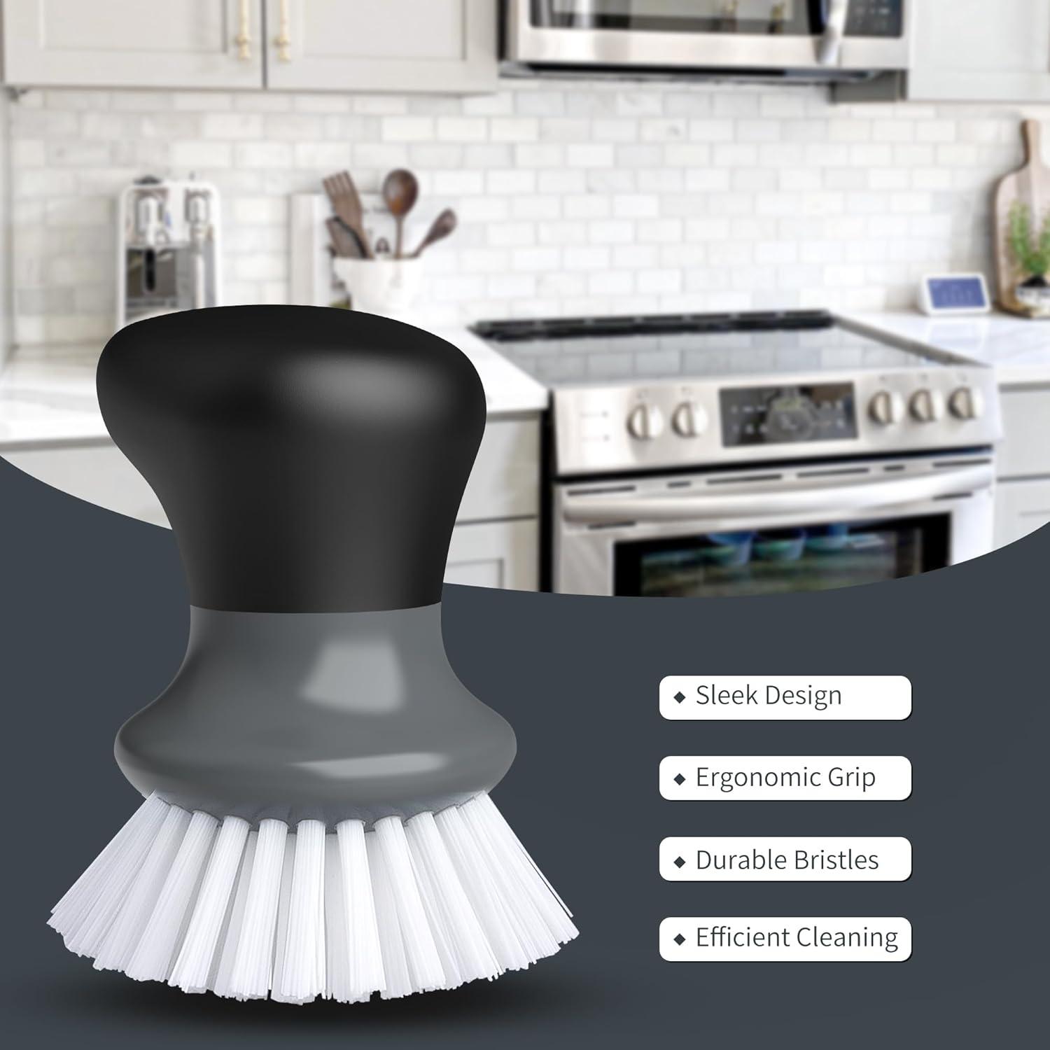 imageMRSIGA Dish Scrub Brush Palm Brush Dish Scrubber with Ergonomic Grip Kitchen Brushes for Dishes Green Pack of 2Gray