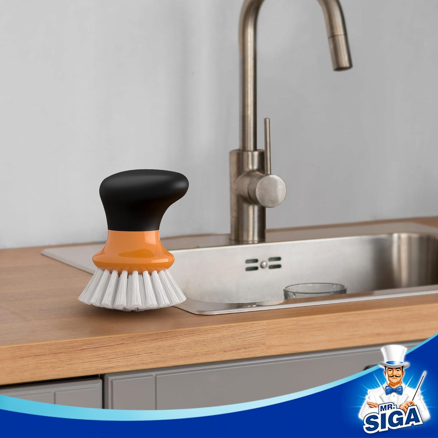 imageMRSIGA Dish Scrub Brush Palm Brush Dish Scrubber with Ergonomic Grip Kitchen Brushes for Dishes Green Pack of 2Orange