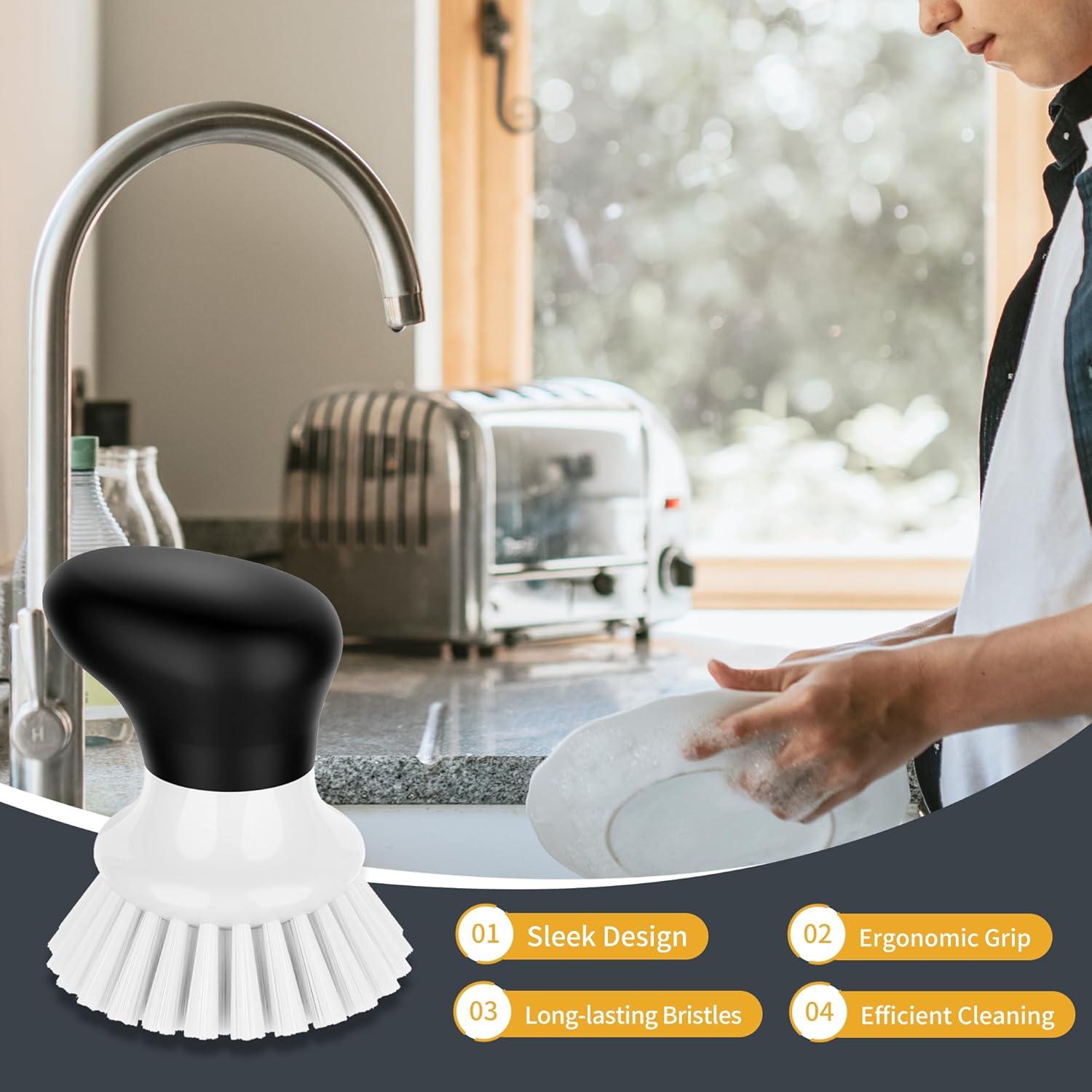 imageMRSIGA Dish Scrub Brush Palm Brush Dish Scrubber with Ergonomic Grip Kitchen Brushes for Dishes Green Pack of 2White