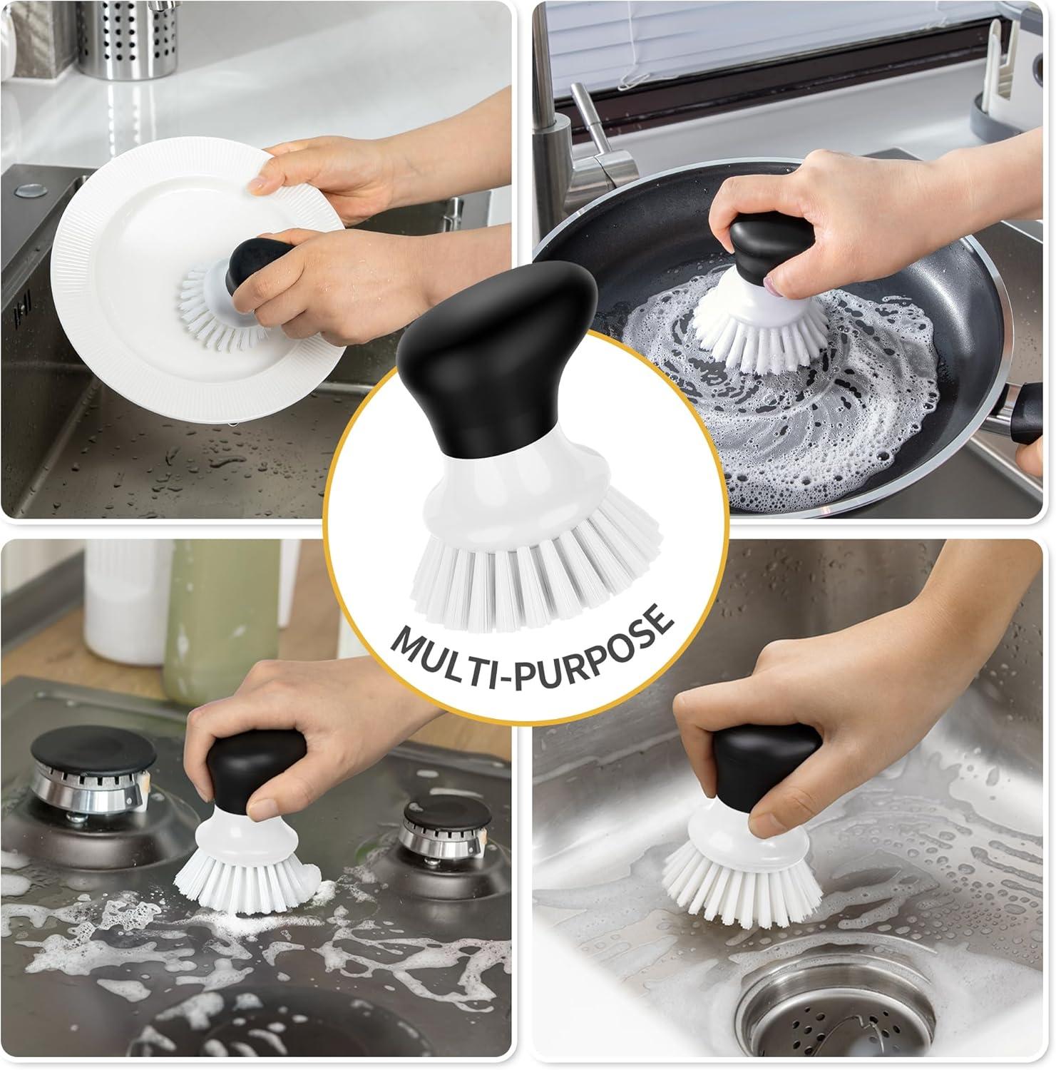 imageMRSIGA Dish Scrub Brush Palm Brush Dish Scrubber with Ergonomic Grip Kitchen Brushes for Dishes Green Pack of 2White