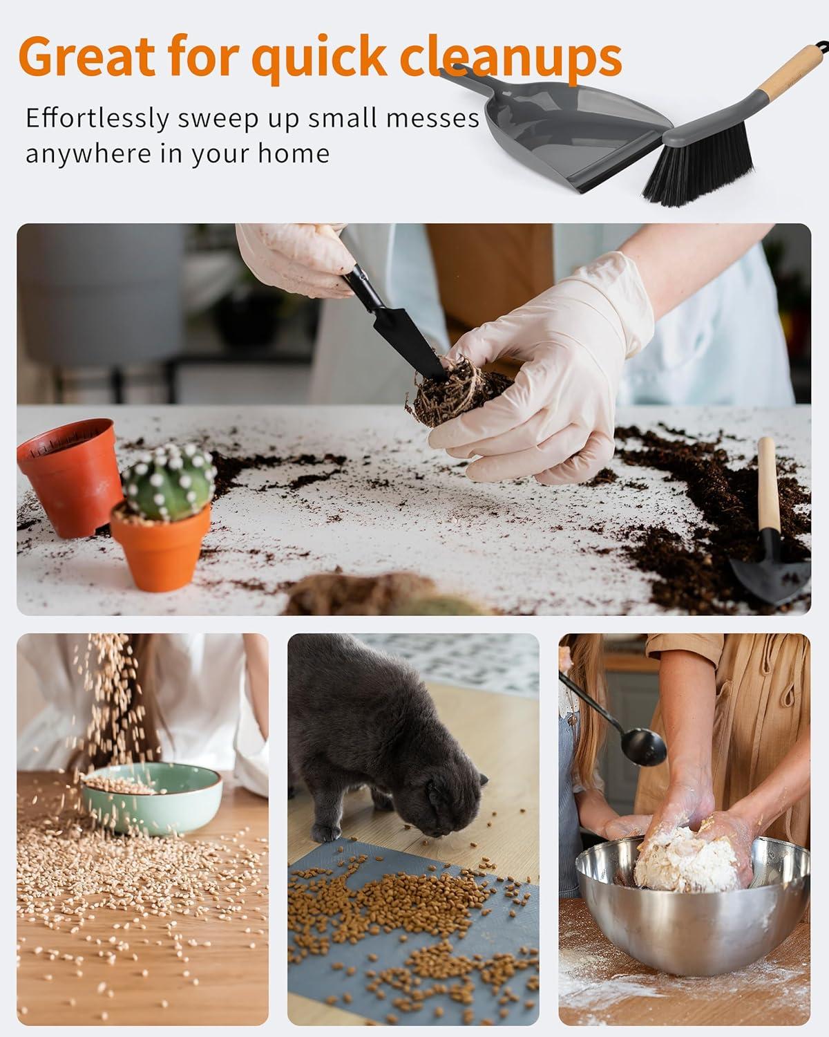 imageMRSIGA Dustpan and Brush Set Portable Cleaning Brush and Dustpan Combo with Bamboo Handle White 1 SetGray