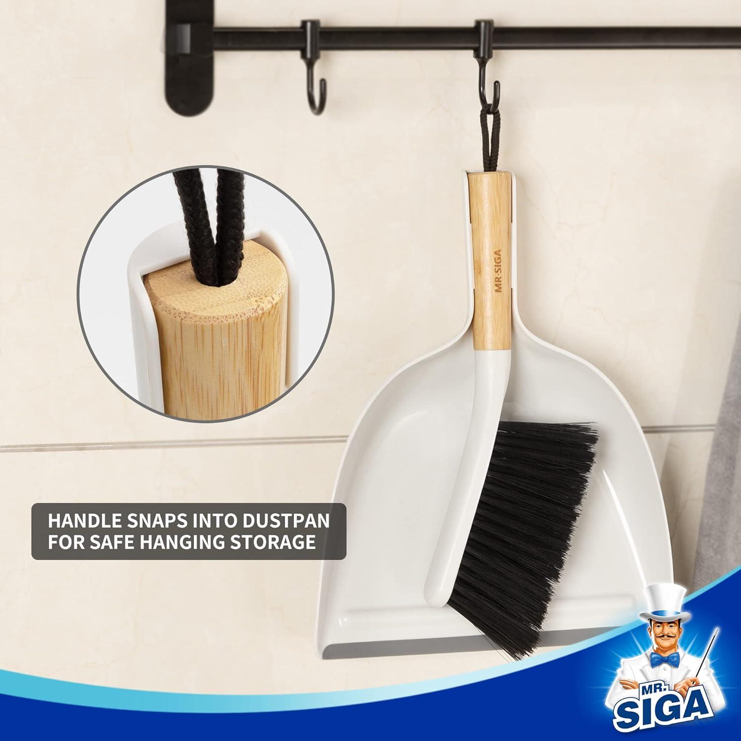 imageMRSIGA Dustpan and Brush Set Portable Cleaning Brush and Dustpan Combo with Bamboo Handle White 1 SetWhite