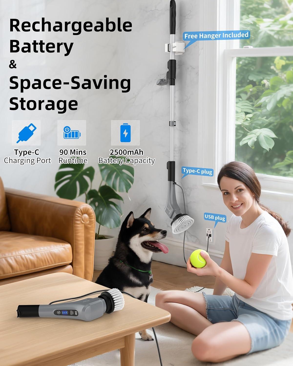 imageMRSIGA Electric Spin Scrubber Cordless Cleaning Brush Shower Scrubber with 7 Replaceable Brush Head Waterproof Bathroom Power Scrubber for Kitchen and Bathroom Cleaning