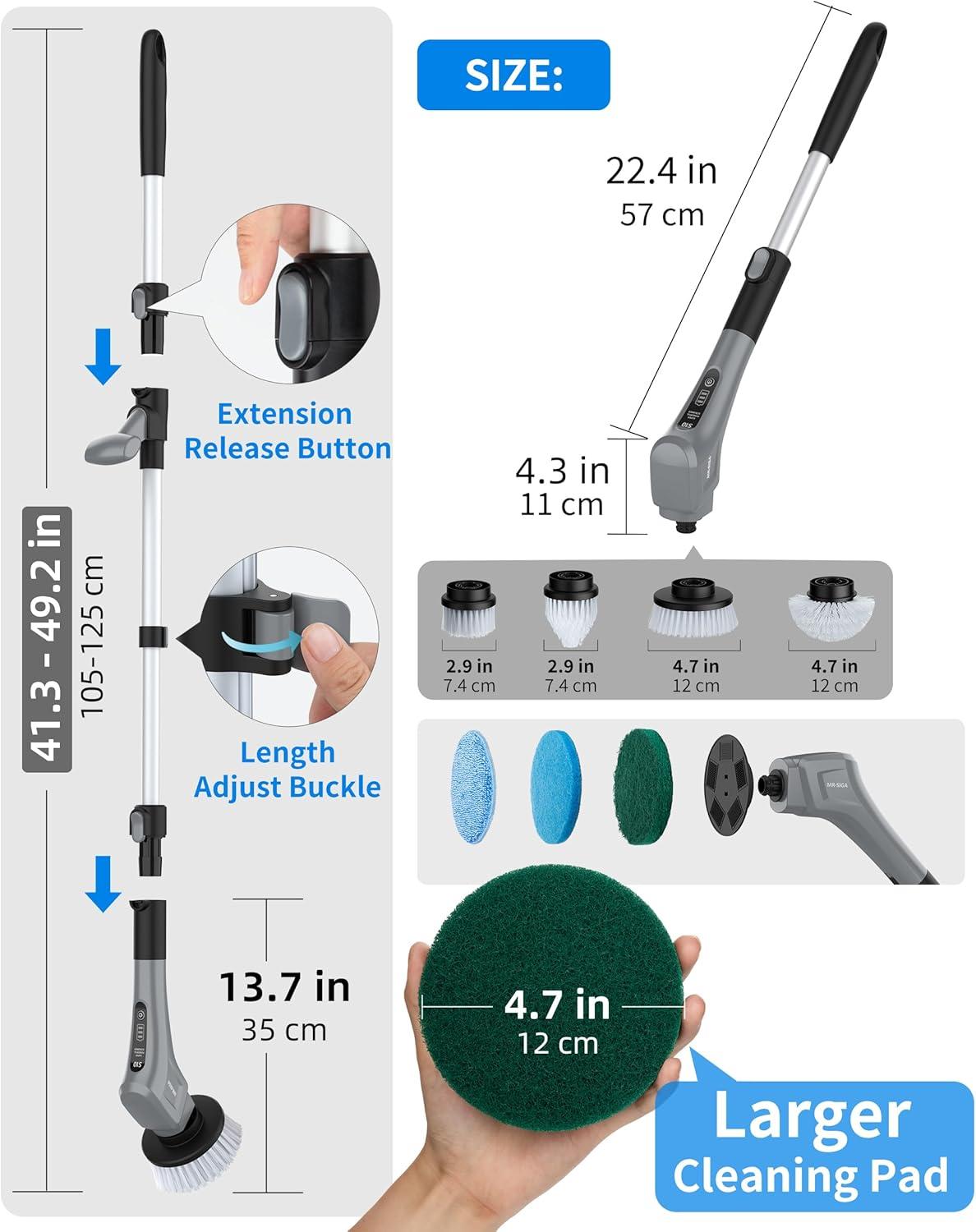 imageMRSIGA Electric Spin Scrubber Cordless Cleaning Brush Shower Scrubber with 7 Replaceable Brush Head Waterproof Bathroom Power Scrubber for Kitchen and Bathroom Cleaning