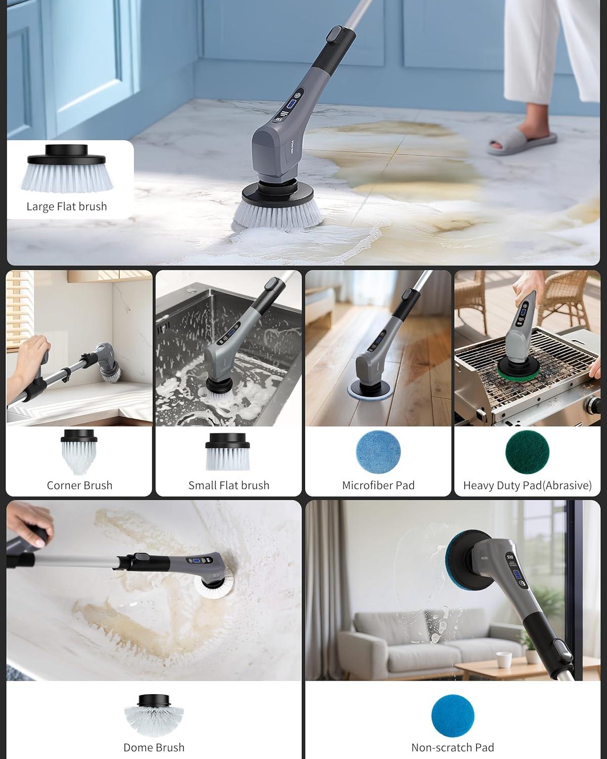 imageMRSIGA Electric Spin Scrubber Cordless Cleaning Brush Shower Scrubber with 7 Replaceable Brush Head Waterproof Bathroom Power Scrubber for Kitchen and Bathroom Cleaning