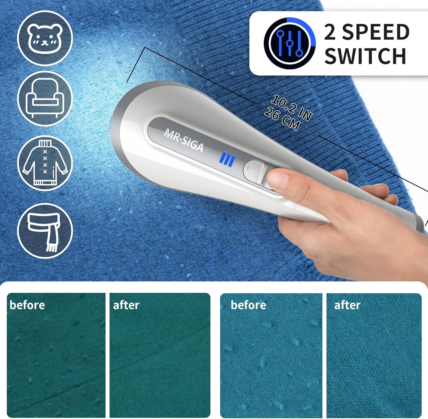 imageMRSIGA Fabric Shaver and Lint Remover with 2 Speeds Rechargeable Electric Lint Fuzz Remover with LED Lights and 2 Replaceable 6Leaf Blades CreamGray