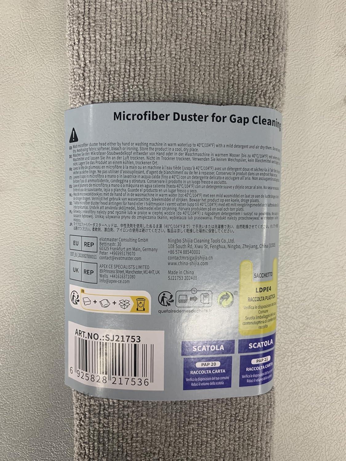 imageMRSIGA Flexible Microfiber Long Duster for Gap Cleaning Stainless Steel Adjustable Handle Washable Gap Cleaning Duster Gray