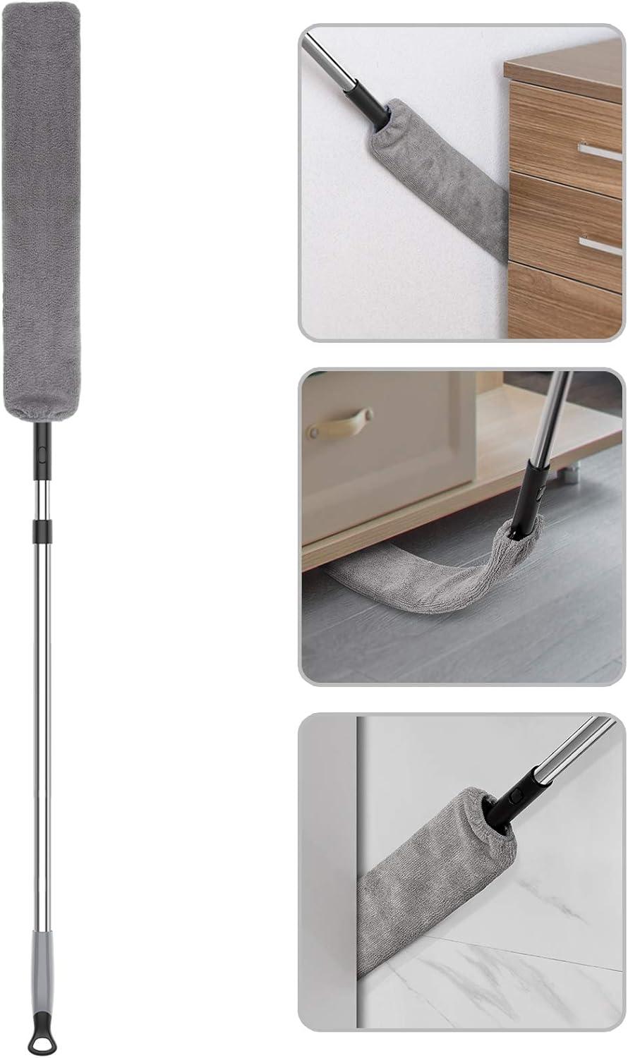 imageMRSIGA Flexible Microfiber Long Duster for Gap Cleaning Stainless Steel Adjustable Handle Washable Gap Cleaning Duster Gray
