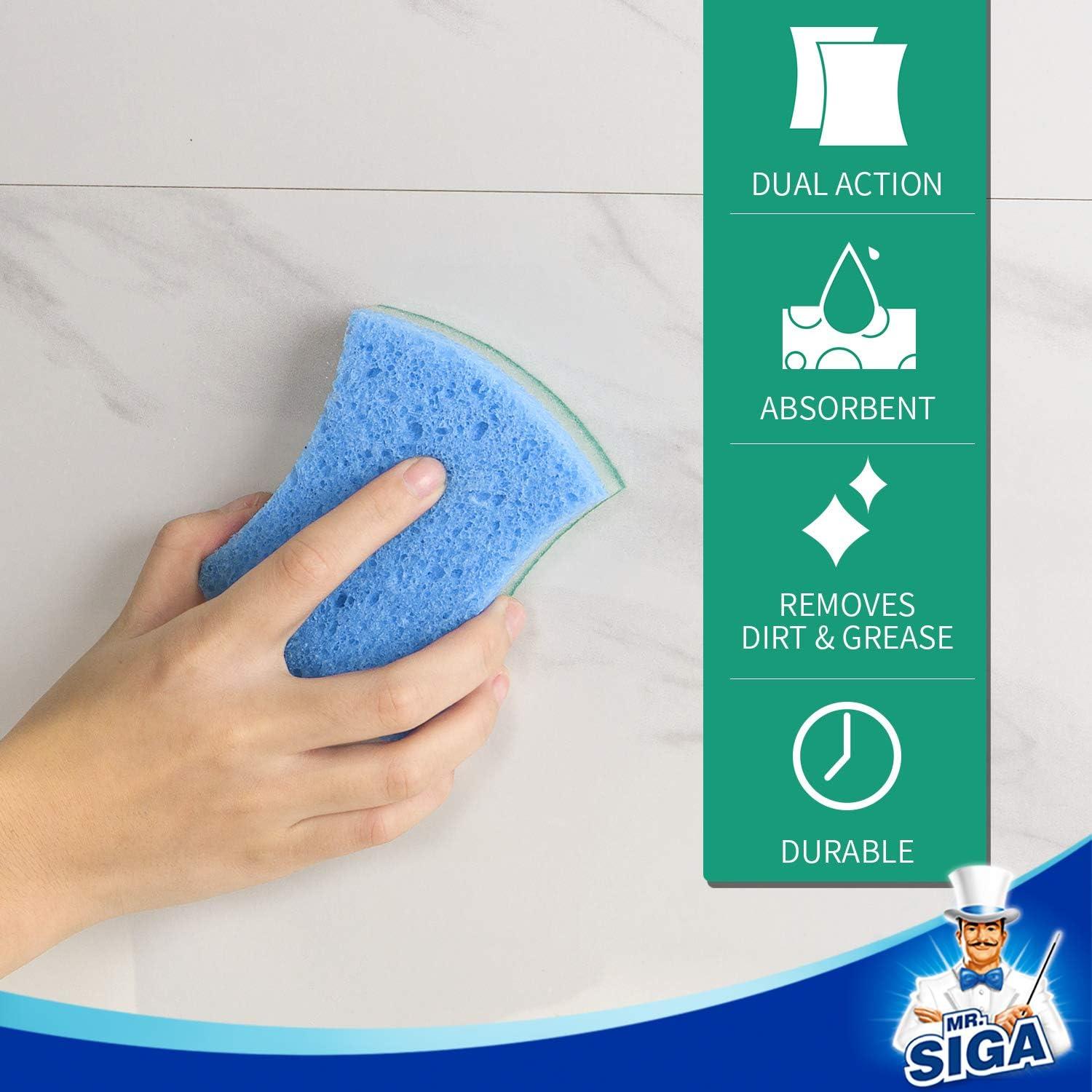 imageMRSIGA Heavy Duty Cellulose Scrub Sponge DualSided Dishwashing Sponge for Kitchen 12 PackGreen Blue