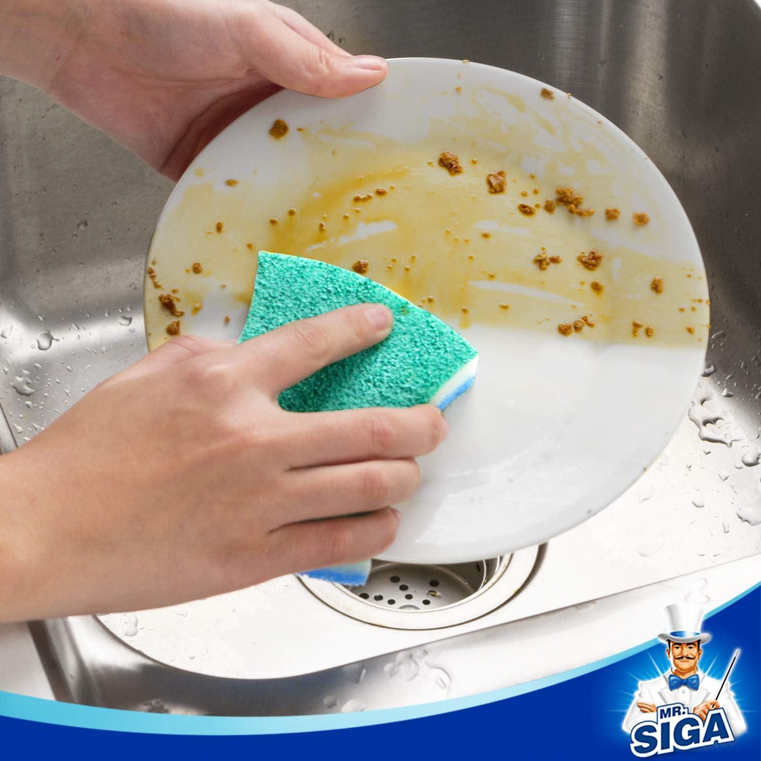 imageMRSIGA Heavy Duty Cellulose Scrub Sponge DualSided Dishwashing Sponge for Kitchen 12 PackGreen Blue