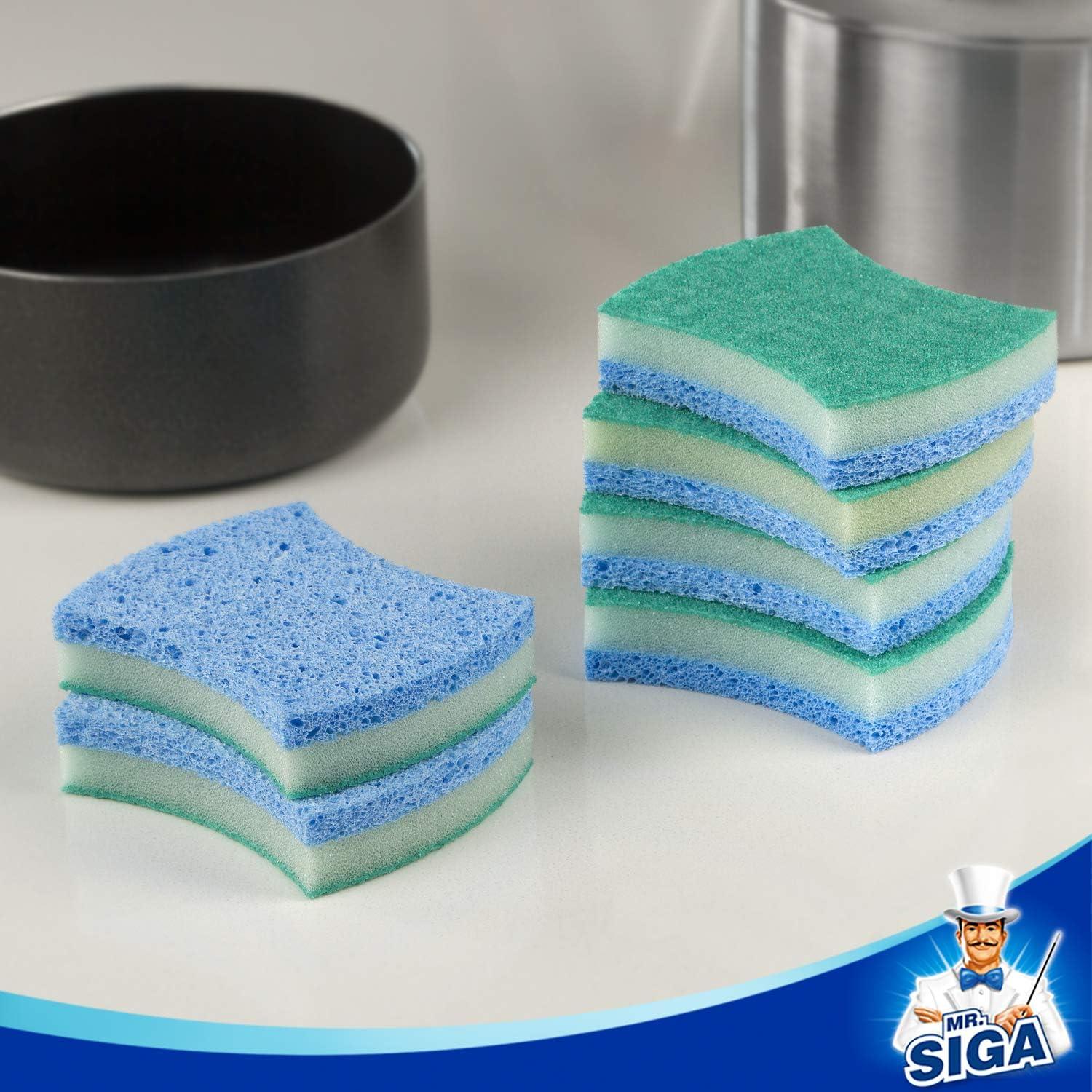 imageMRSIGA Heavy Duty Cellulose Scrub Sponge DualSided Dishwashing Sponge for Kitchen 12 PackGreen Blue
