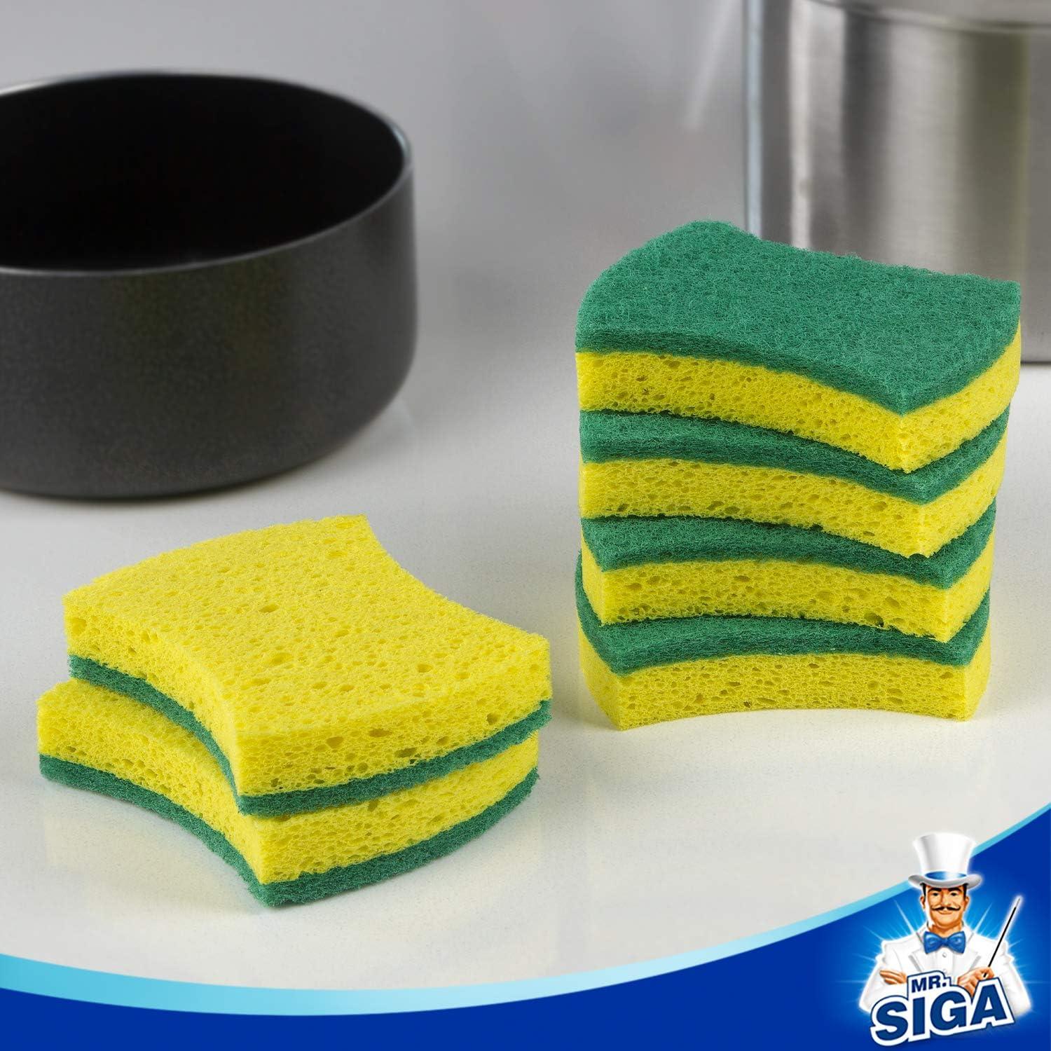 imageMRSIGA Heavy Duty Cellulose Scrub Sponge DualSided Dishwashing Sponge for Kitchen 12 PackGreen Yellow