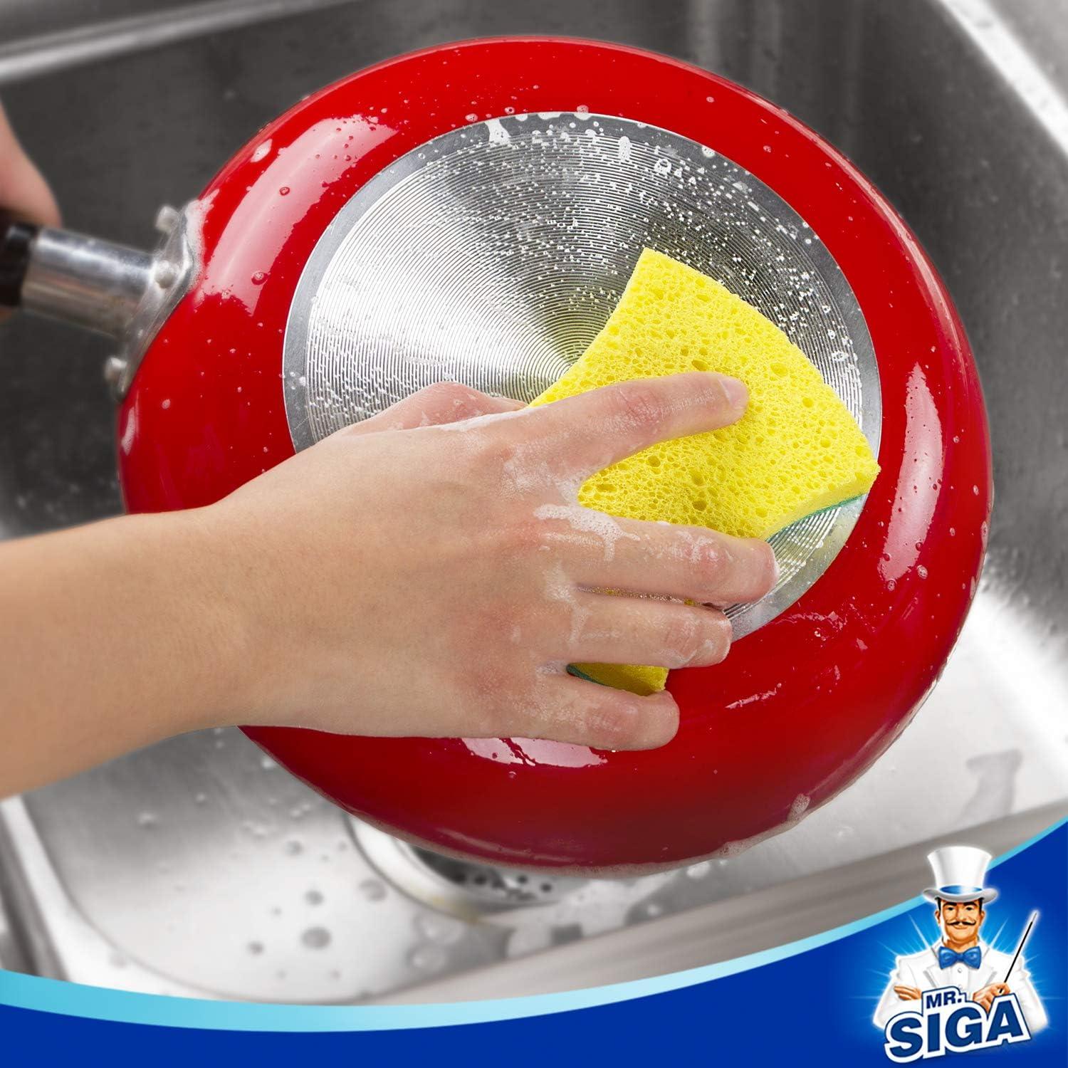 imageMRSIGA Heavy Duty Cellulose Scrub Sponge DualSided Dishwashing Sponge for Kitchen 12 PackGreen Yellow