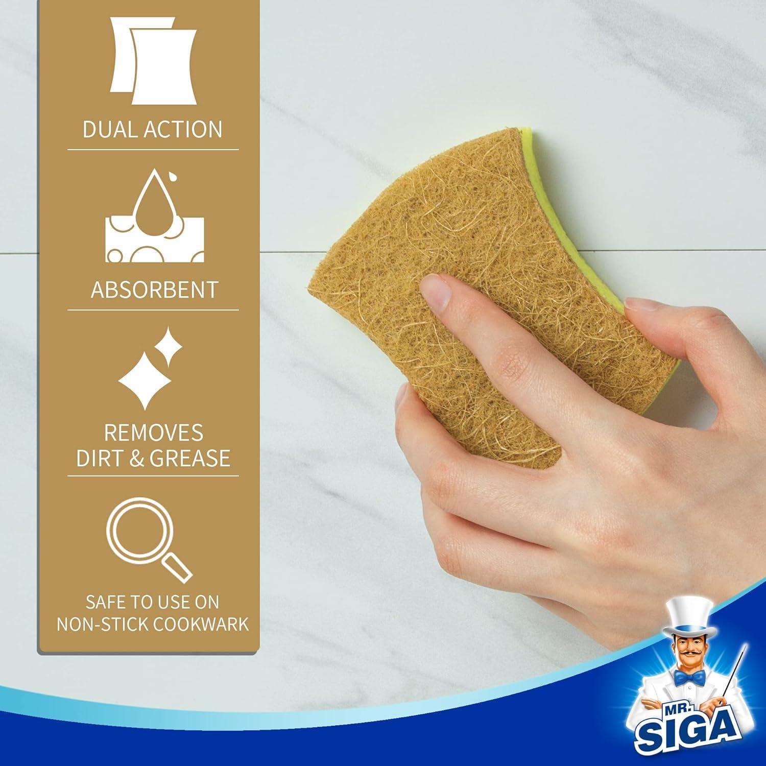 imageMRSIGA Heavy Duty Cellulose Scrub Sponge DualSided Dishwashing Sponge for Kitchen 12 PackLight Brown Yellow