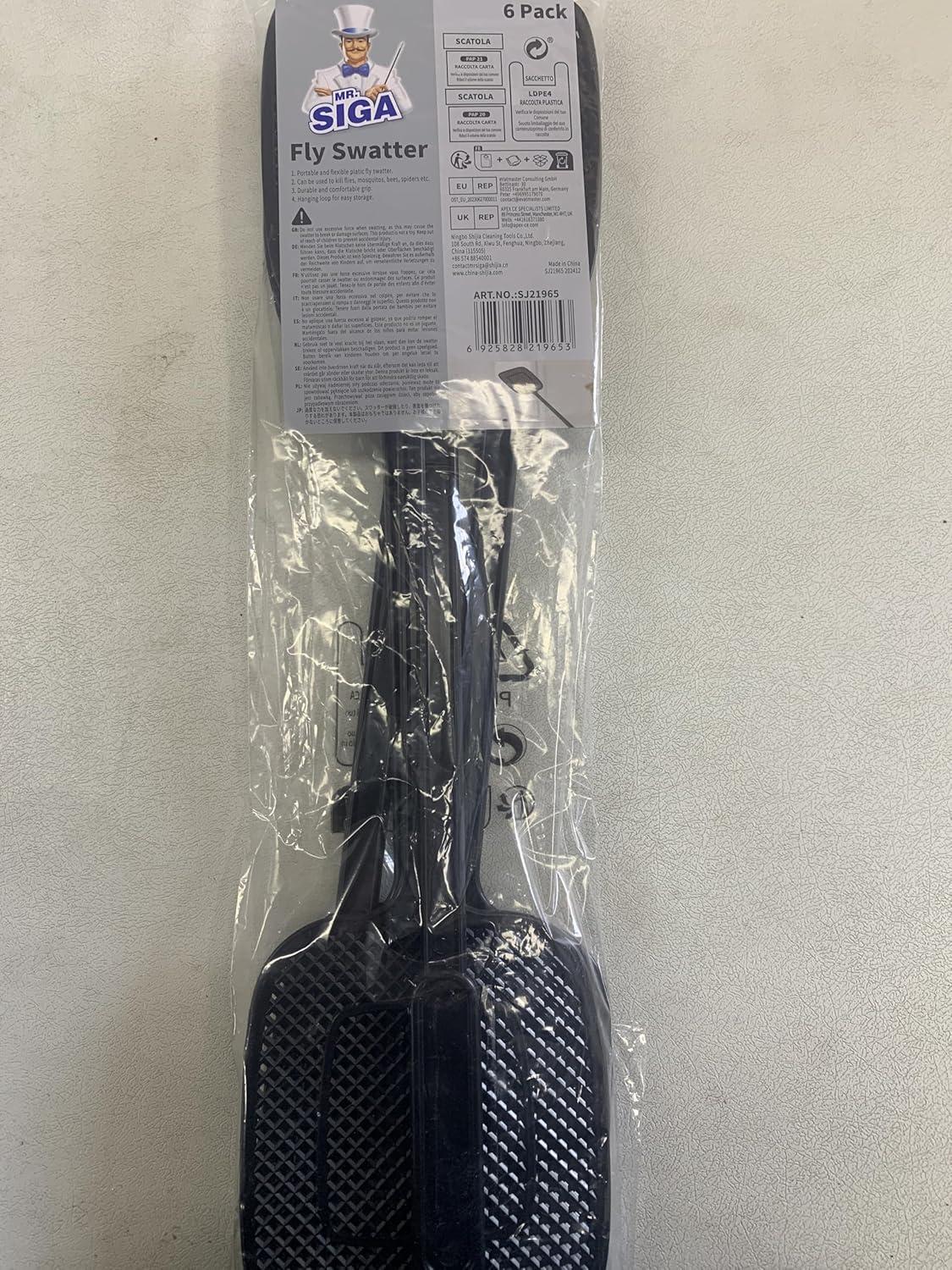 imageMRSIGA Heavy Duty Long Handle Fly Swatter Black 6 Pack