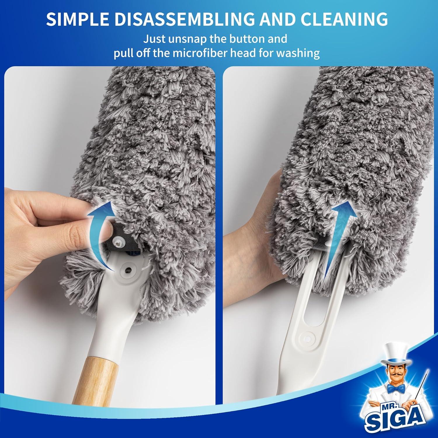 imageMRSIGA Lint Free Microfiber Duster Washable and Reusable Duster with Bamboo Handle and Replaceable Head Duster for Household Cleaning