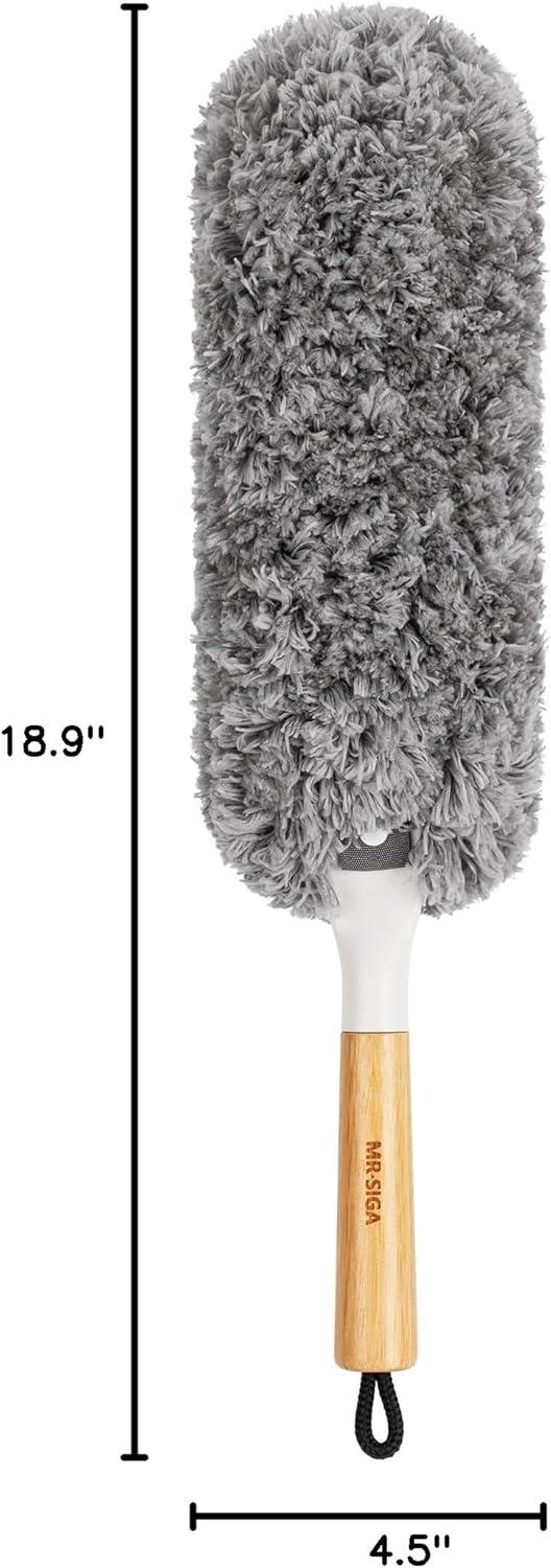 imageMRSIGA Lint Free Microfiber Duster Washable and Reusable Duster with Bamboo Handle and Replaceable Head Duster for Household Cleaning