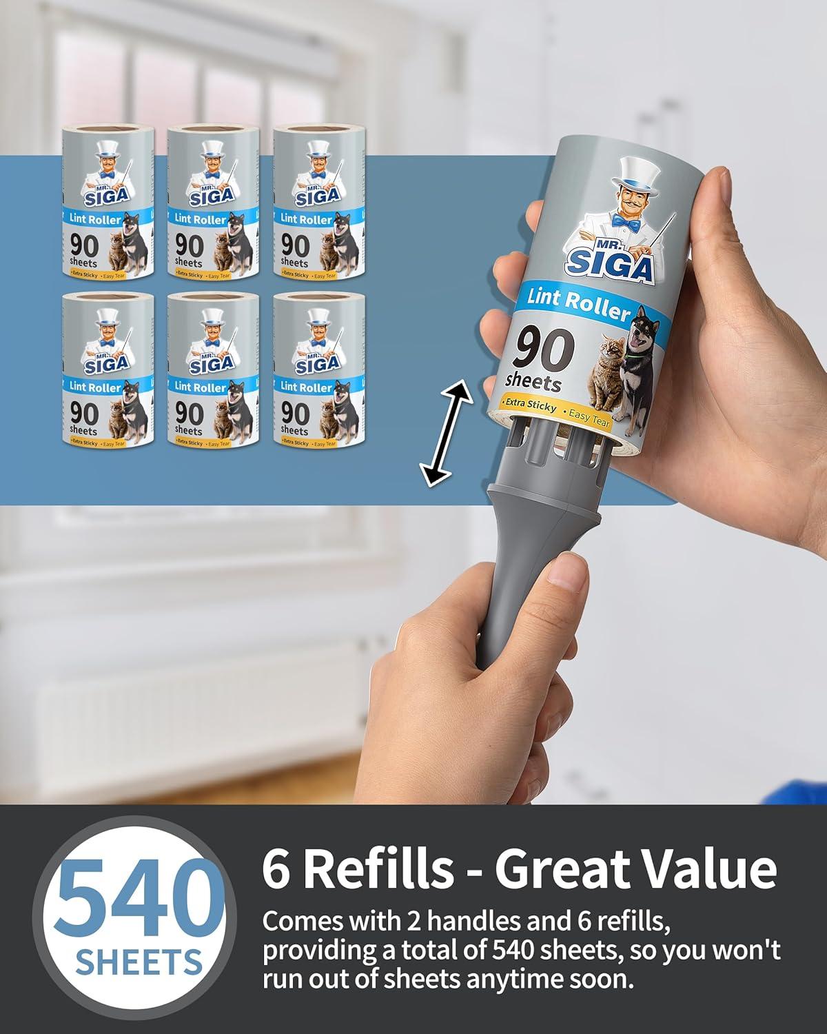 imageMRSIGA Lint Rollers for Pet Hair Extra Sticky 540 Sheets Lint Remover for Clothing Furniture Pet Hair Remover with Easy Tear Sheets540 Sheets