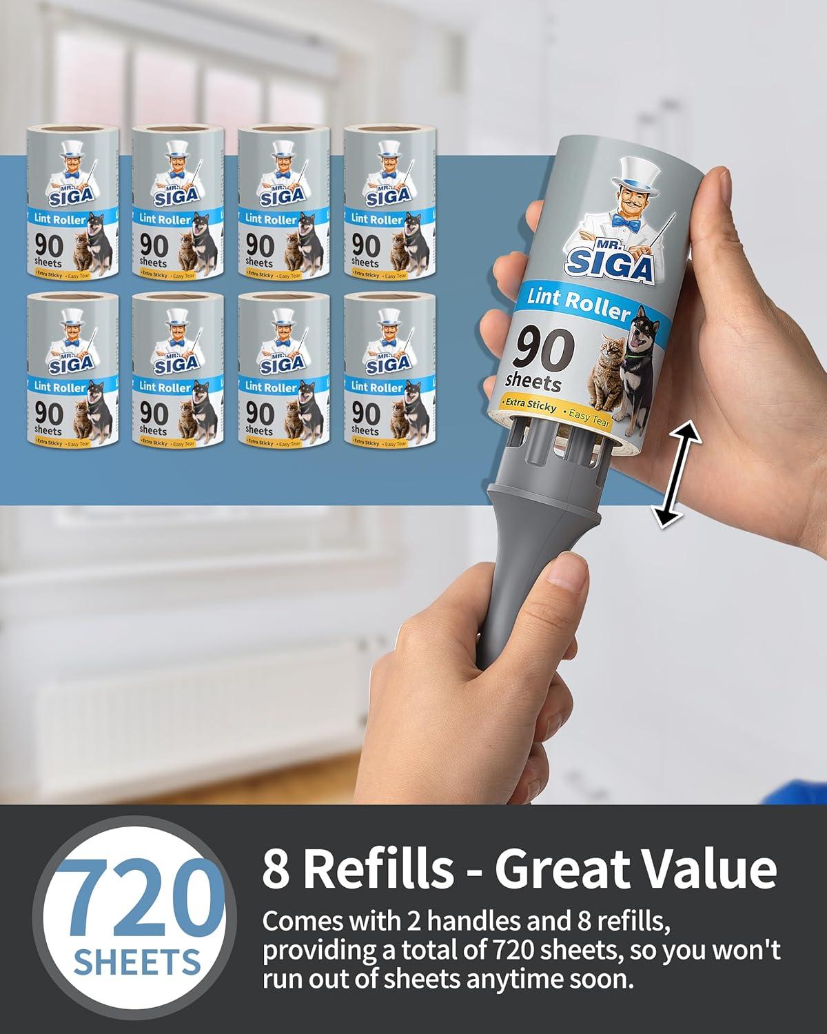 imageMRSIGA Lint Rollers for Pet Hair Extra Sticky 540 Sheets Lint Remover for Clothing Furniture Pet Hair Remover with Easy Tear Sheets720 Sheets