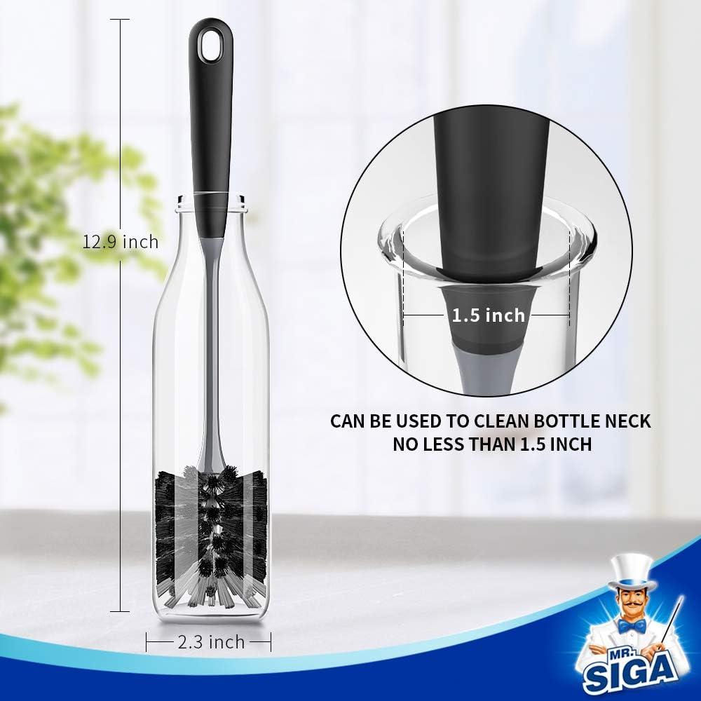 imageMRSIGA Long Handle Bottle Brush Flexible Scrub Brush for Water Bottles Glasswares Mugs Black 2 PackBlack
