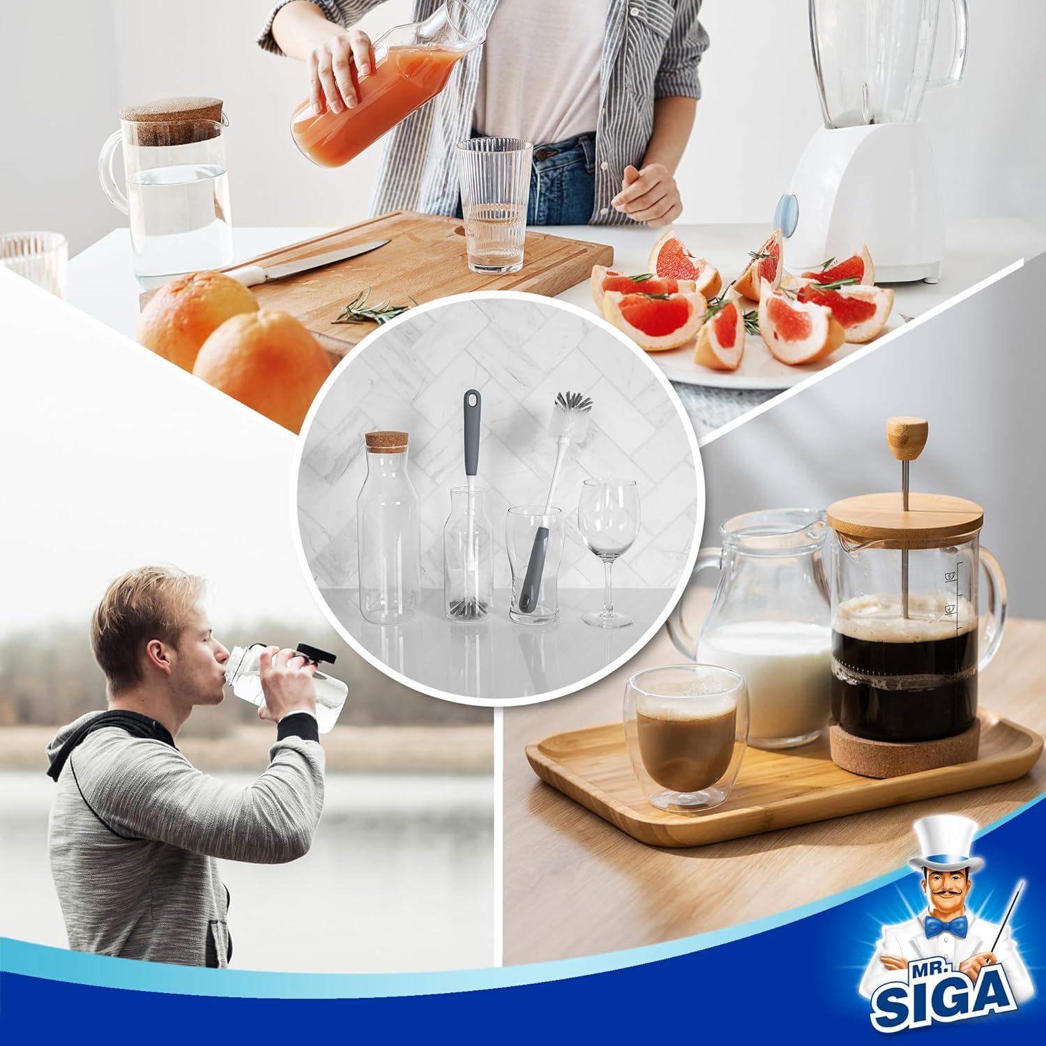 imageMRSIGA Long Handle Bottle Brush Flexible Scrub Brush for Water Bottles Glasswares Mugs Black 2 PackGray