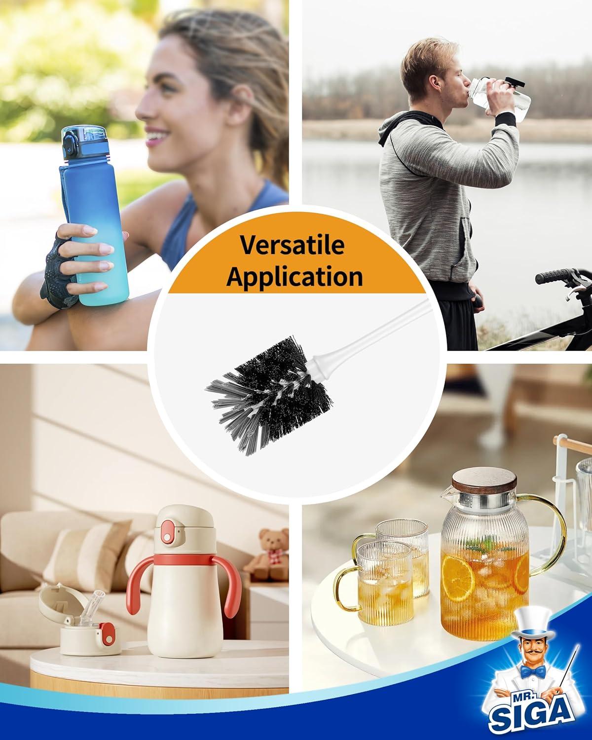 imageMRSIGA Long Reach Bottle Brush Water Bottle Cleaner Brush Brush for Cleaning Bottles Bamboo Handle 1 Pack