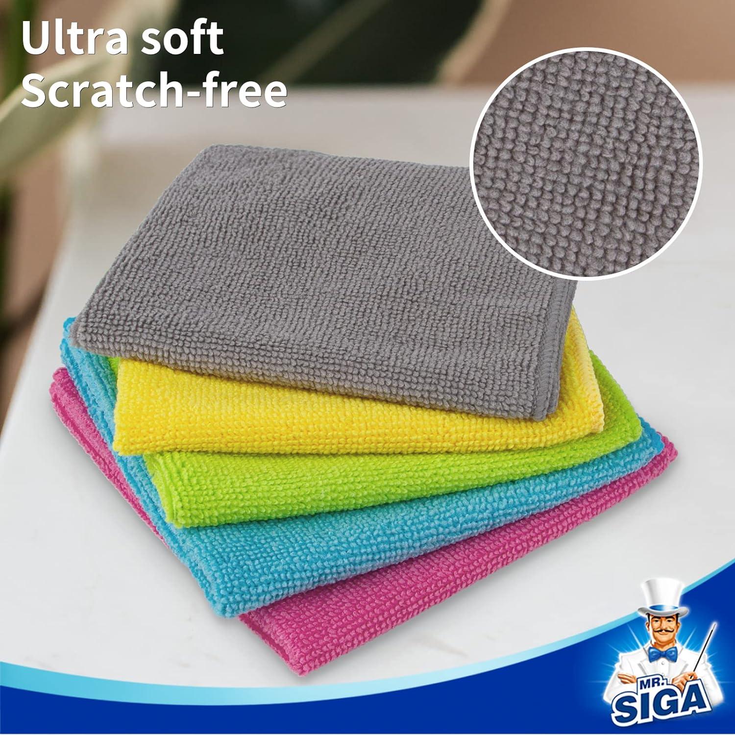 imageMRSIGA Microfiber Cleaning Cloth AllPurpose Cleaning Towels Pack of 6 Size 138 x 157 inGreenBlueYellowPinkGray