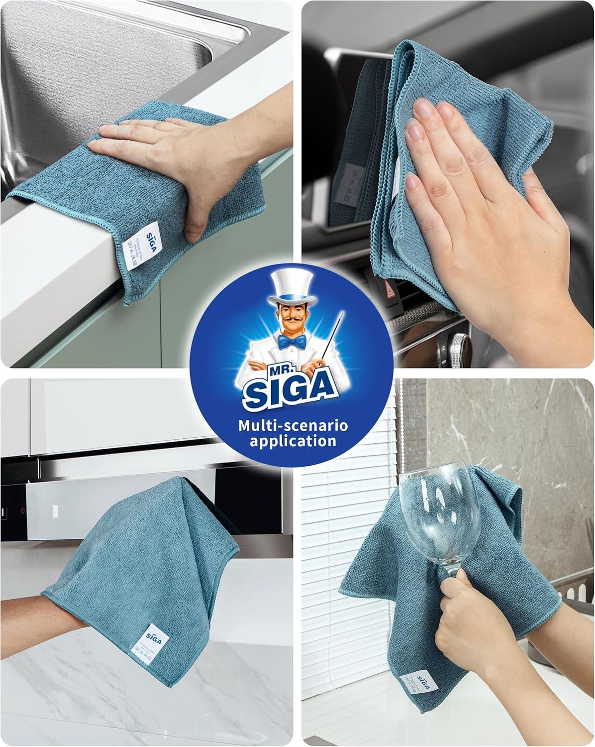 imageMRSIGA Microfiber Cleaning Cloth AllPurpose Microfiber Towels Streak Free Cleaning Rags Pack of 15 Sky Blue Size 30 x 30 cm118 x 118 inchLight Teal