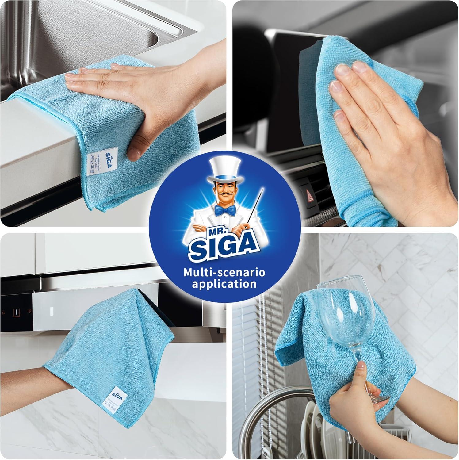 imageMRSIGA Microfiber Cleaning Cloths AllPurpose Surface Microfiber Towels Streak Free Cleaning Rags Pack of 12 Sky Blue Size 32 x 32 cm126 x 126 inch
