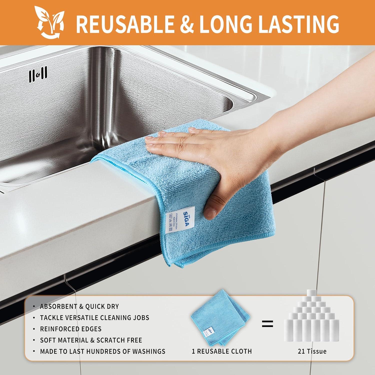 imageMRSIGA Microfiber Cleaning Cloths AllPurpose Surface Microfiber Towels Streak Free Cleaning Rags Pack of 12 Sky Blue Size 32 x 32 cm126 x 126 inch
