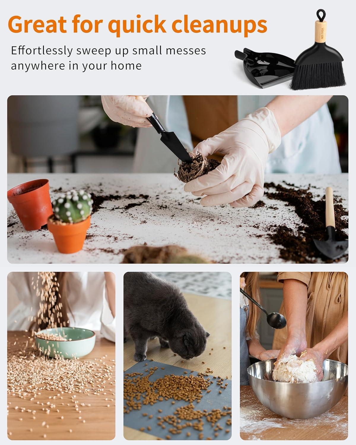 imageMRSIGA Mini Dustpan and Brush Set Portable Cleaning Brush and Dustpan Combo with Bamboo Handle Gray 1 SetBlack