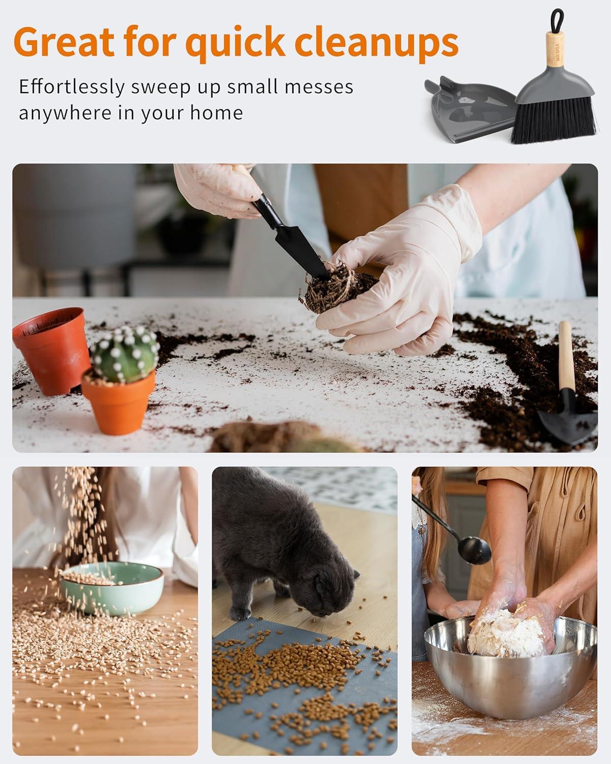 imageMRSIGA Mini Dustpan and Brush Set Portable Cleaning Brush and Dustpan Combo with Bamboo Handle Gray 1 SetGray