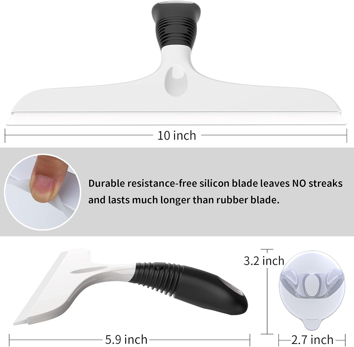 imageMRSIGA MultiPurpose Silicon Squeegee for Window Glass Shower Door Car Windshield Heavy Duty Window Scrubber Includes Suction Hook 10 inch White ampamp Black 1 PackWhite Black