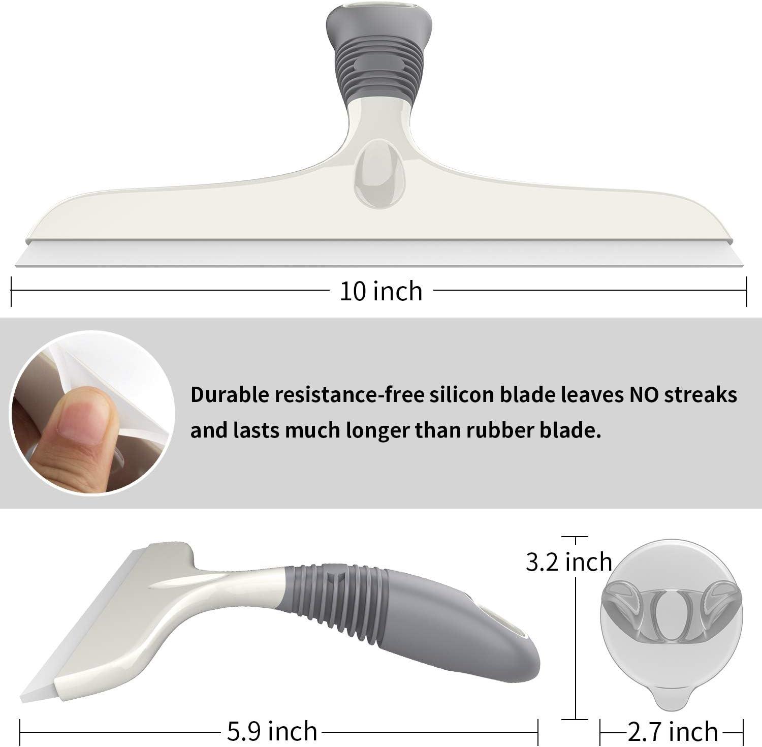 imageMRSIGA MultiPurpose Silicon Squeegee for Window Glass Shower Door Car Windshield Heavy Duty Window Scrubber Includes Suction Hook 10 inch White ampamp Black 1 PackWhite Grey